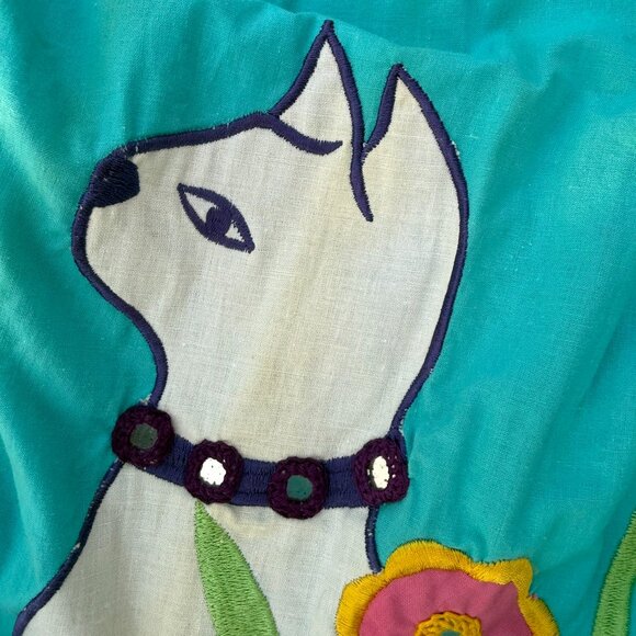 Vintage 70s Ramona Rull Dress, Cat Graphic Flowers MuMu One Size Blue - Picture 9 of 10